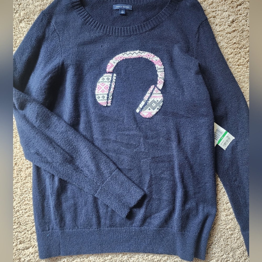 New Tags Nwt Women Tommy Hilfiger Winter Navy Sweater L Large